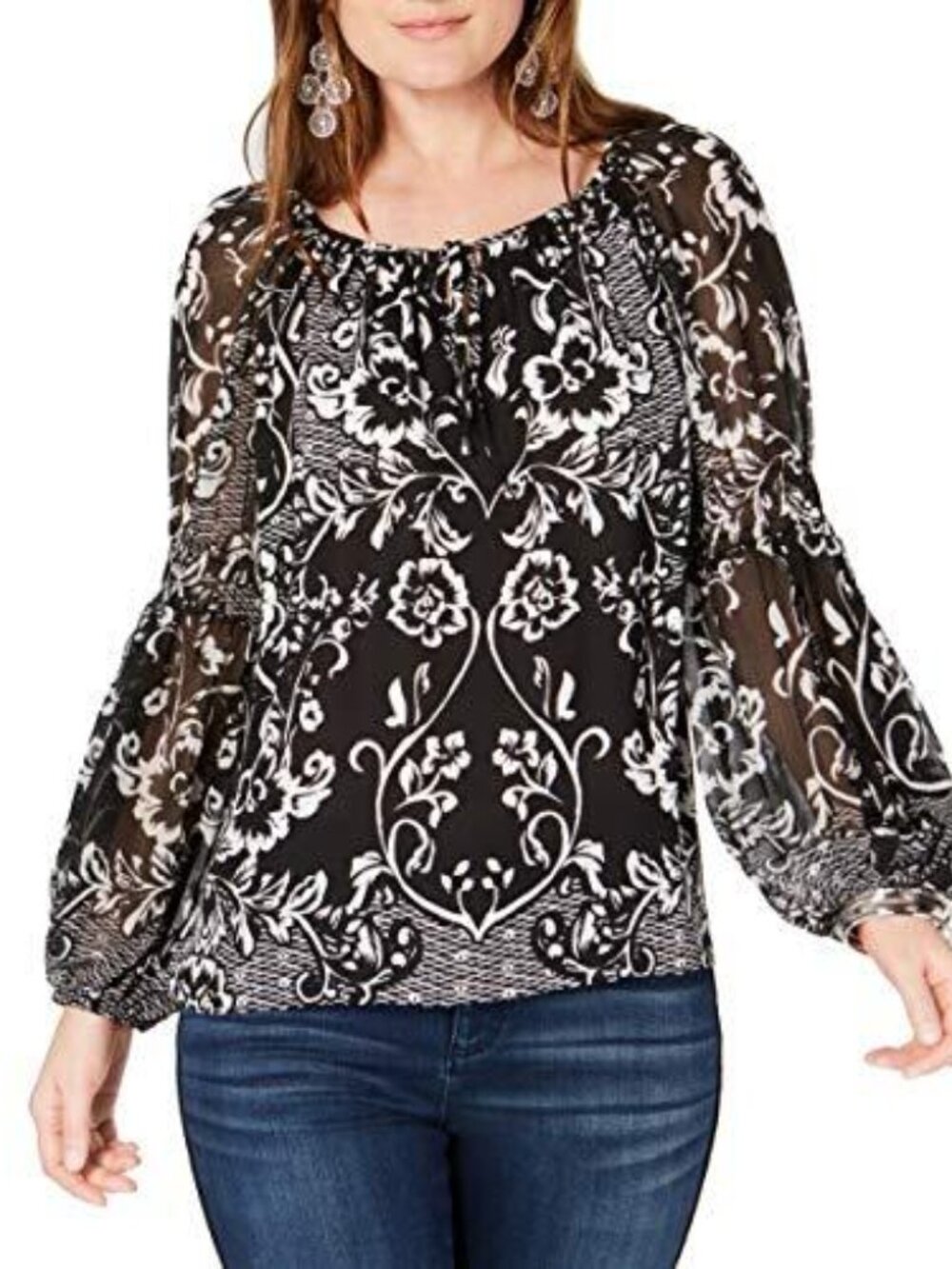 INC International Concepts Womens Crinkle Sleeve Top